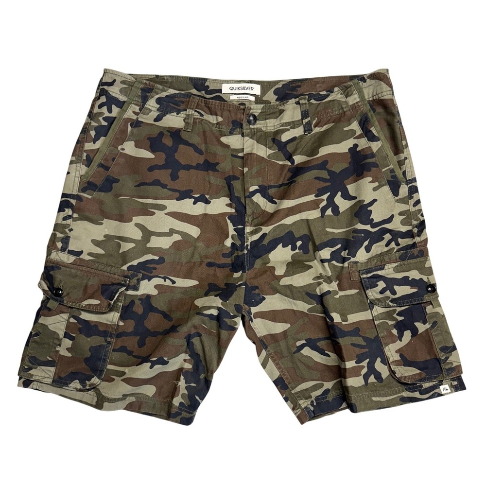 Quiksilver Mens Camo Cargo Shorts Green Brown Regular Fit Size 38